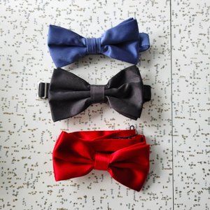 Set of 3 pre-tied Bow Ties in Red, Blue and Black